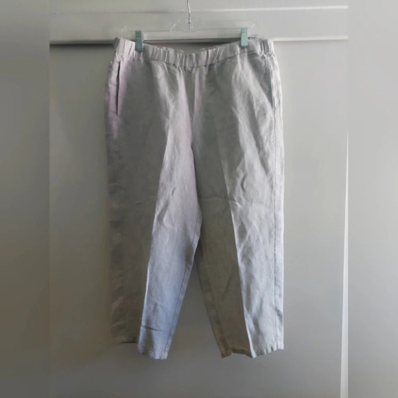 J.Jill love Linen elastic waistband Pull-on pants pockets Medium Beige Gray Crop - Picture 6 of 13